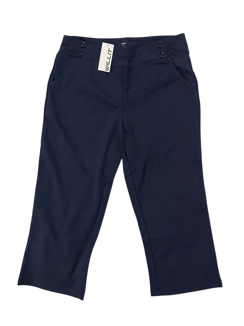 NWT Willit Navy Pull On Cropped Pants Size Large Stretch Travel Career